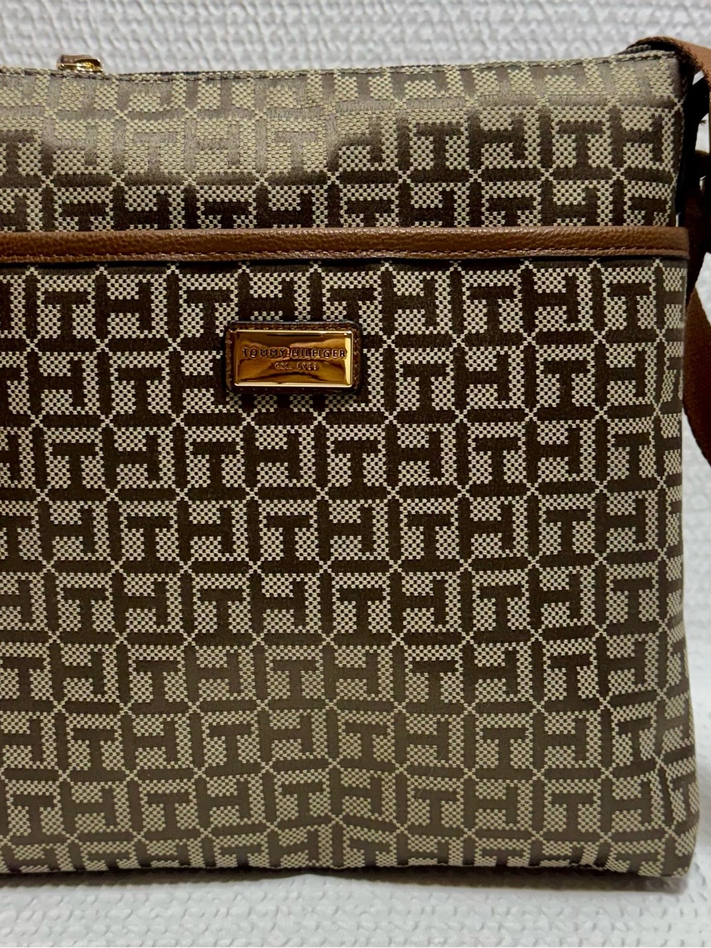 Tommy Hilfiger Brown Monogram Crossbody Bag